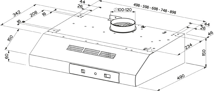 Disegno Tecnico - CAPPA 2740 BASE W A60 - in colore bianco - codice prodotto 300.0557.535 - nella misura 51-60 cm - tipologia cappa a parete
