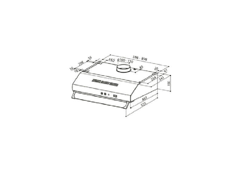 Disegno Tecnico - CAPPA 2740 SRM X A90 (VIS) - in colore acciaio inox - codice prodotto 300.0557.577 - nella misura 71-90 cm - tipologia cappa a incasso