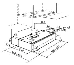 Disegno Tecnico - CAPPA 152 SRM LG/X A90 - in colore acciaio inox / grigio chiaro - codice prodotto 315.0547.805 - nella misura - tipologia cappa a incasso
