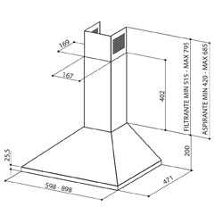 Disegno Tecnico - CAPPA VALIA 600 BLANC/1 - in colore bianco - codice prodotto 320.0557.525 - nella misura 51-60 cm - tipologia cappa a parete