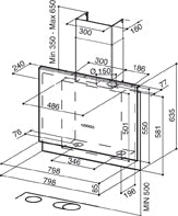 Disegno Tecnico - CAPPA TALIKA DGC A80 - in colore grigio scuro - codice prodotto 330.0540.786 - nella misura 71-90 cm - tipologia cappa a parete