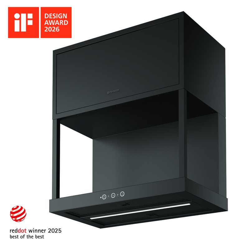 iF Design Award 2026 - Reddot Award Winner 2025 - Immagine Prodotto - CAPPA MODULAR F60 BK MATT FABER - in colore nero matt - codice prodotto 335.0706.645 - nella misura 61-60 cm - tipologia cappa a parete