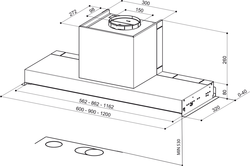 Disegno Tecnico - CAPPA IN-NOVA SMART X A60 - in colore acciaio inox - codice prodotto 305.0557.680 - nella misura - tipologia cappa a incasso