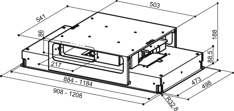 Disegno Tecnico - CAPPA HIGH-LIGHT WH MATT KL A91 - in colore bianco - codice prodotto 110.0456.206 - nella misura - tipologia cappa isola a soffitto