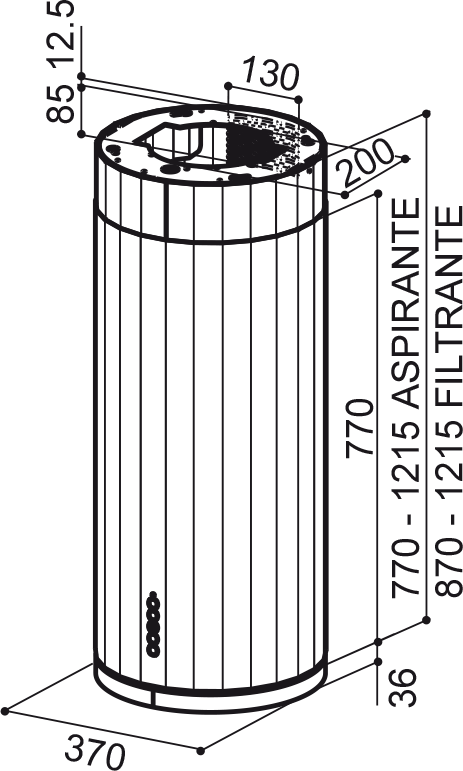 Disegno Tecnico - CAPPA CORINTHIA IS.DARK GREY MATT/CEM/2 - in colore grigio scuro matt - codice prodotto 110.0456.220 - nella misura - tipologia cappa a isola