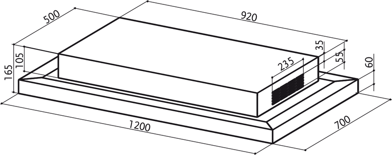 Disegno Tecnico - CAPPA SKYPAD 2.0 X/WH F120 - in colore bianco - codice prodotto 110.0479.462 - nella misura - tipologia cappa a isola