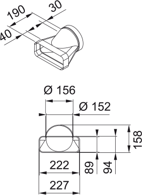 Disegno Tecnico - KIT RECT. ROUND FITTING F-EST 150 NBR - codice prodotto 112.0711.904 - tipologia prodotto accessori - categoria prodotto cappa