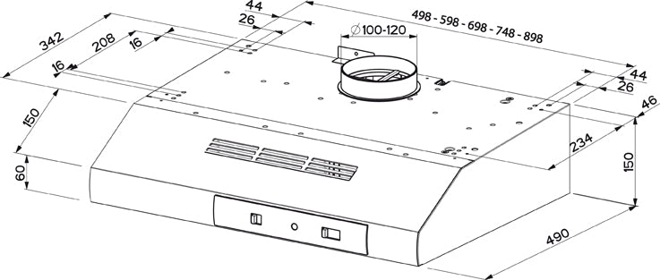 Disegno Tecnico - CAPPA 741 BASE BR A60 - in colore marrone - codice prodotto 300.0557.499 - nella misura - tipologia cappa a incasso