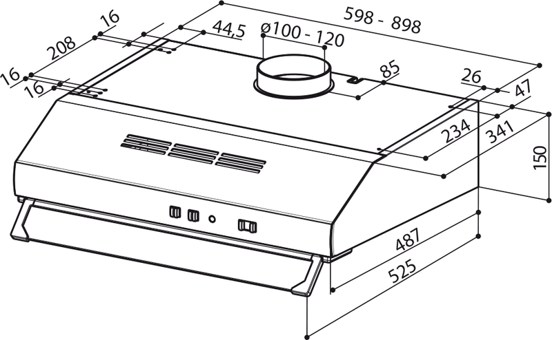 Disegno Tecnico - CAPPA 2740 SRM X A60 (VIS) - in colore acciaio inox - codice prodotto 300.0557.576 - nella misura - tipologia cappa a incasso