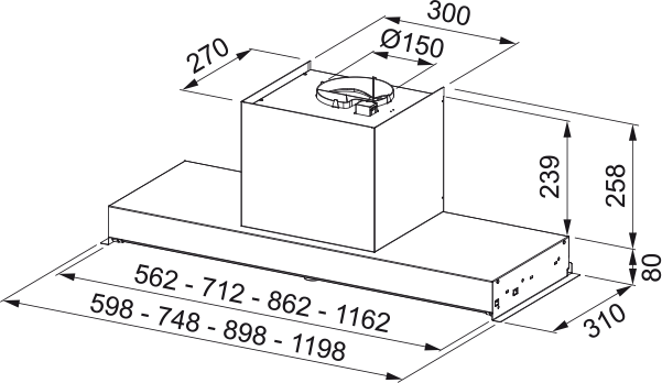 Disegno Tecnico - CAPPA IN-NOVA SMART X A90 (P31) - in colore acciaio inox - codice prodotto 305.0554.580 - nella misura - tipologia cappa a incasso