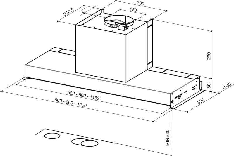 Disegno Tecnico - CAPPA IN-NOVA SMART X A90 - in colore acciaio inox - codice prodotto 305.0557.691 - nella misura - tipologia cappa a incasso