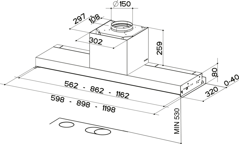 Disegno Tecnico - CAPPA IN-NOVA PREMIUM WH M A60/2 - in colore bianco - codice prodotto 305.0625.312 - nella misura - tipologia cappa a incasso