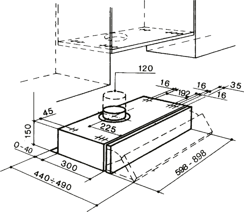 Disegno Tecnico - CAPPA 152 SRM LG/X A60 - in colore acciaio inox / grigio chiaro - codice prodotto 315.0547.804 - nella misura - tipologia cappa a incasso