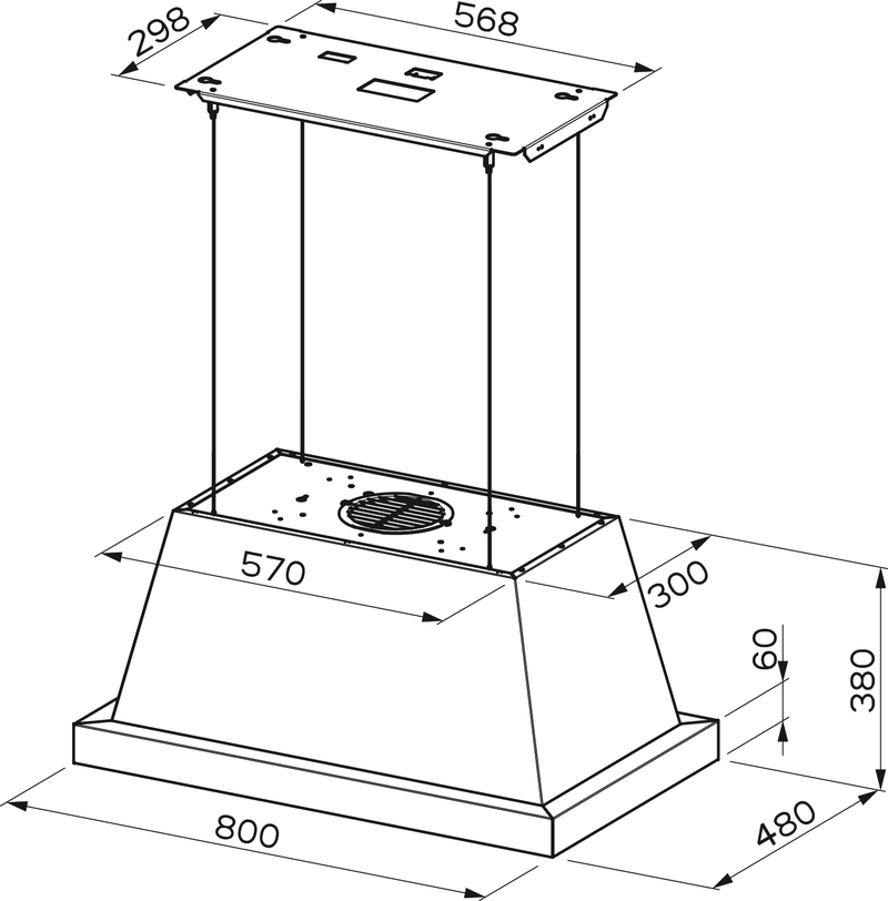 Disegno Tecnico - CAPPA THEA IS.EV8 DG MATT F80 SC/2 - in colore grigio scuro matt - codice prodotto 321.0517.782 - nella misura - tipologia cappa a isola