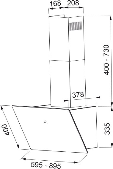 Disegno Tecnico - Cappa VRT BK A60 2LS - in colore nero - codice prodotto 330.0567.491 - nella misura 51-60 cm - tipologia cappa a parete