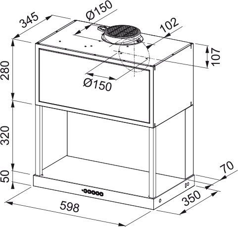 Disegno Tecnico - CAPPA MODULAR F60 BK MATT FABER - in colore nero matt - codice prodotto 335.0706.645 - nella misura 61-60 cm - tipologia cappa a parete