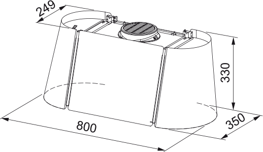 Disegno Tecnico - BEAT XL PARETE DARKFOREST/BK MATT KL F80 - in colore nero matt - codice prodotto 335.0740.251 - nella misura 0-50 cm - tipologia cappa isola sospesa