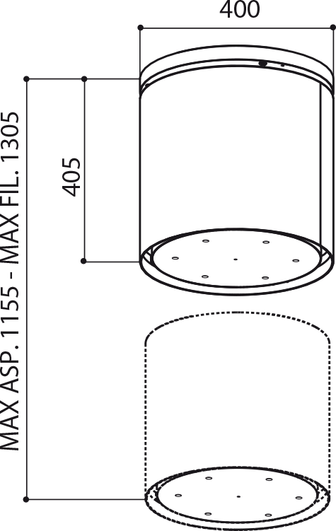 Disegno Tecnico - CAPPA ZOOM EVO PLUS/2 - in colore acciaio inox - codice prodotto 345.0492.568 - nella misura - tipologia cappa isola sospesa