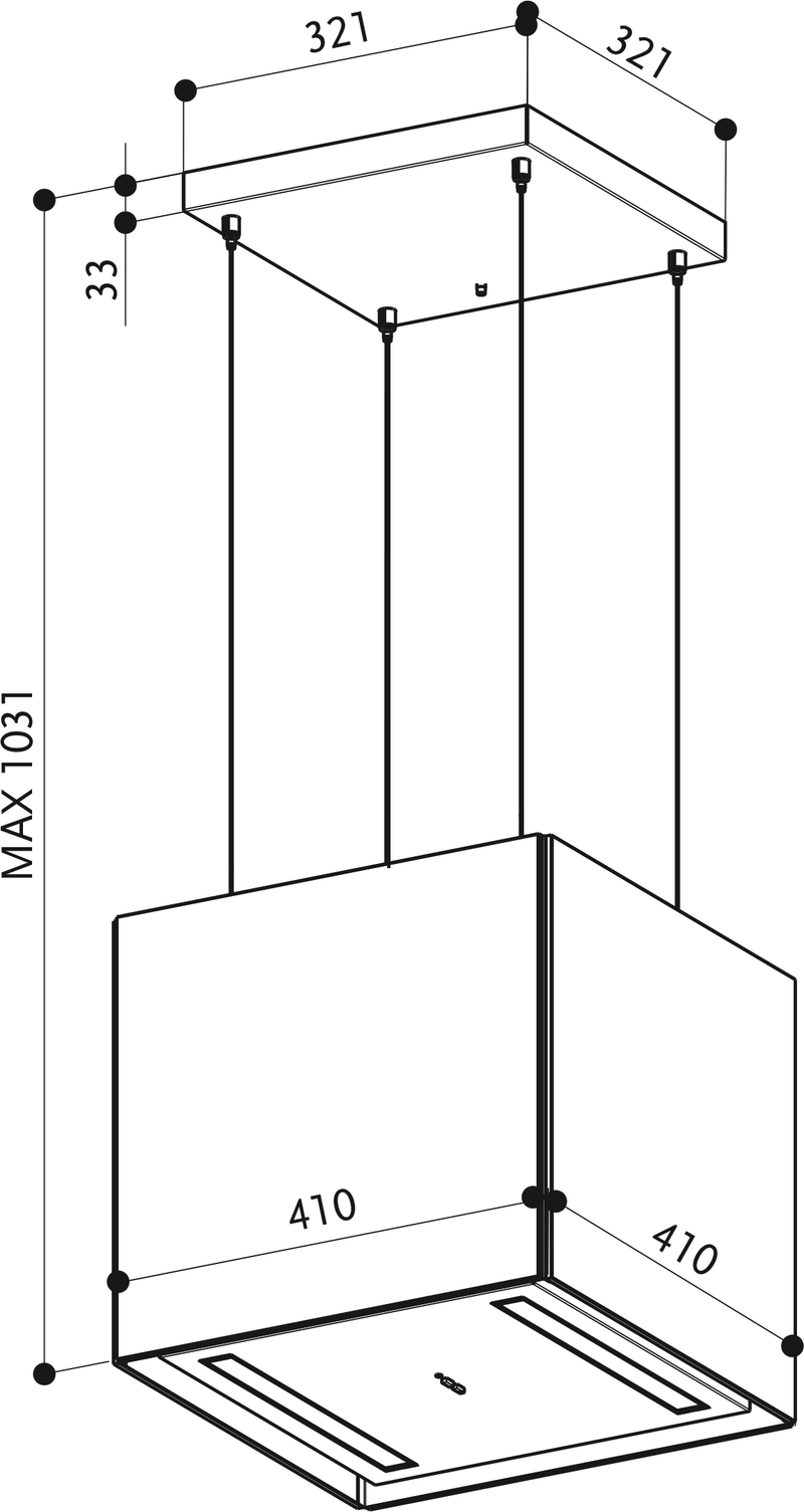 Faber Cappa sospesa Soft Cube Bianco kos F40/2 Finish Fenix NTM Bianco Kos. Disegno tecnico. Codice prodotto 345.0607.586
