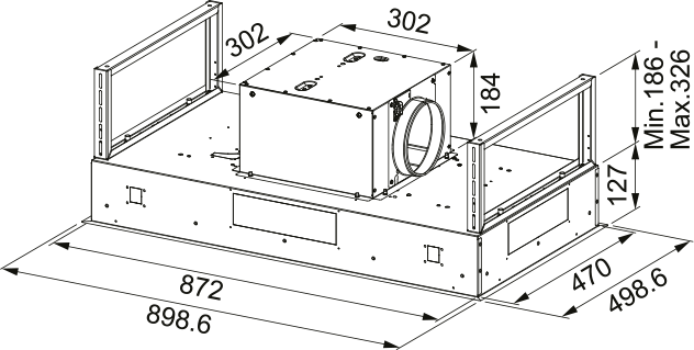 Disegno Tecnico - HEAVEN WHITE A90 - in colore bianco - codice prodotto 350.0731.514 - nella misura - tipologia cappa a soffitto