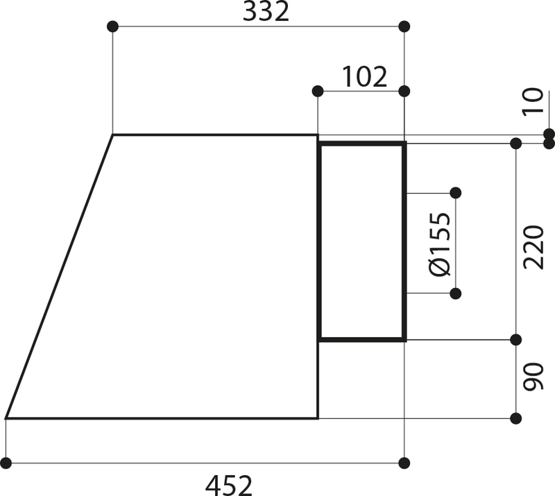 Disegno Tecnico - CAPPA CHLOE' EVO+ CG MATT A70/2 - in colore grigio country matt - codice prodotto 110.0459.033 - nella misura - tipologia cappa a parete