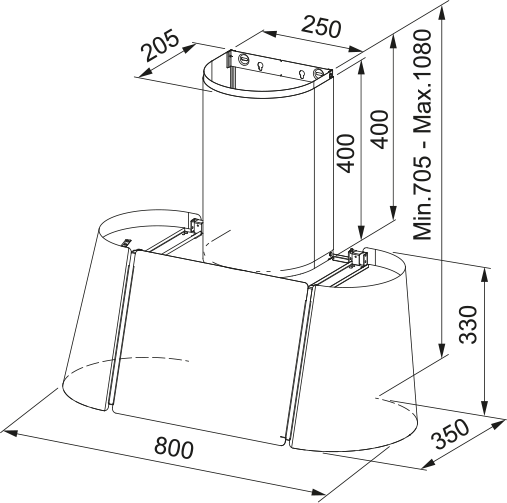 Disegno Tecnico - BEAT XL WALL WHITE MATT F80 - in colore bianco - codice prodotto 335.0729.326 - nella misura - tipologia cappa a parete