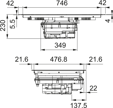 Disegno Tecnico - PIANO ASPIRANTE GALILEO BOLD F830 - in colore vetro nero - codice prodotto 340.0708.971 - nella misura 83x52 cm - tipologia piano aspirante
