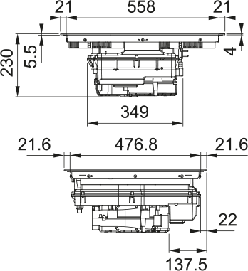 Disegno Tecnico - PIANO ASPIRANTE GALILEO SLIM A600 - in colore vetro nero - codice prodotto 340.0708.975 - nella misura 60x50 cm - tipologia piano aspirante
