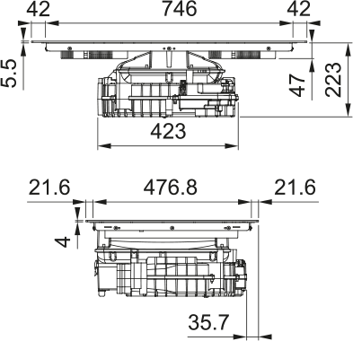 Disegno Tecnico - PIANO ASPIRANTE GALILEO WIDE - in colore nero - codice prodotto 340.0744.639 - nella misura 83x52 - tipologia piano aspirante