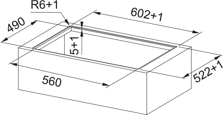 Disegno Tecnico - PIANO ASPIRANTE GALILEO SLIM RING A600 - in colore vetro nero - codice prodotto 340.0731.890 - nella misura 60x50 cm - tipologia piano aspirante