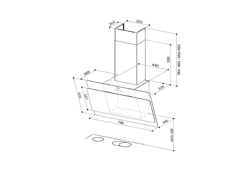 Diseño Técnico - CAMPANA COCKTAIL ALMOND A80 EV8/2 - en color mandorla - código de producto 110.0364.606 - en la medida  - tipo de campana murales