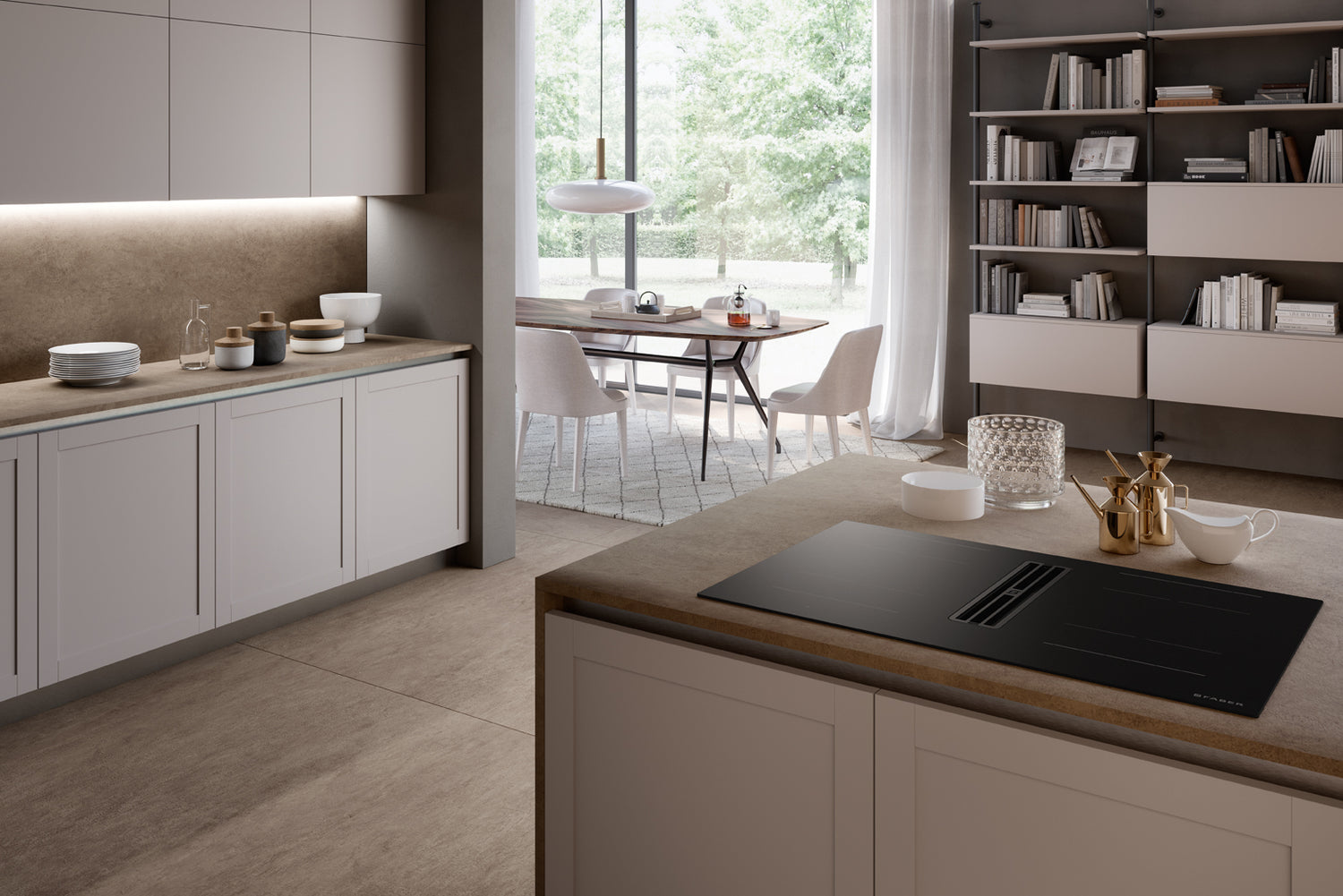 Immagine Ambientale - PIANO ASPIRANTE GALILEO DOUBLE BLACK - in colore vetro nero opaco - codice prodotto 340.0731.884 - nella misura 83x52 cm - tipologia piano aspirante