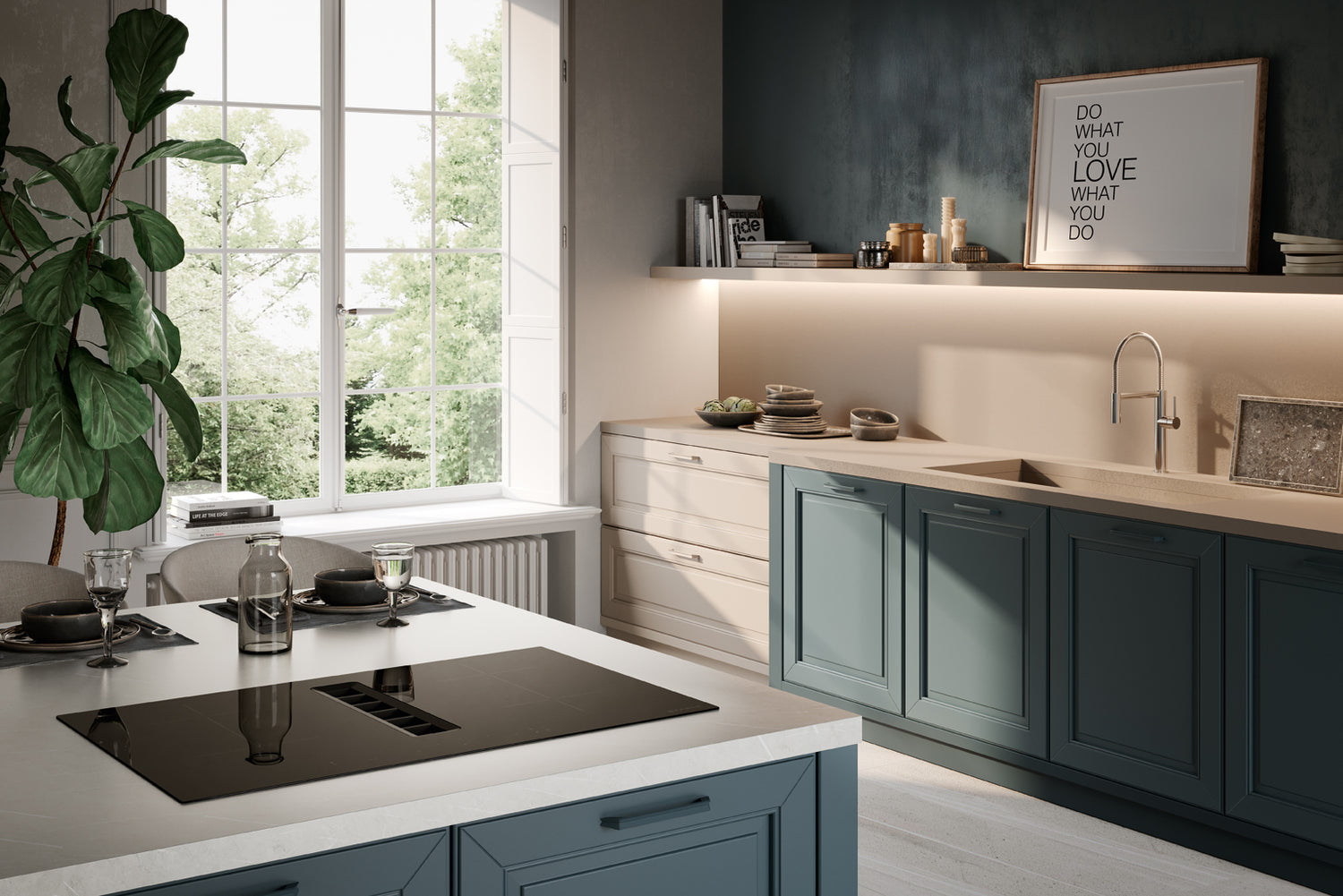 Immagine Ambientale - PIANO ASPIRANTE GALILEO RING F830 - in colore vetro nero - codice prodotto 340.0731.889 - nella misura 83x52 cm - tipologia piano aspirante