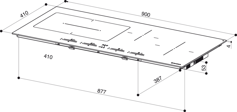 Faber Piano cottura a induzione FCH SLIM 94 BK KL Vetro nero. Disegno tecnico. Codice prodotto 108.0604.942